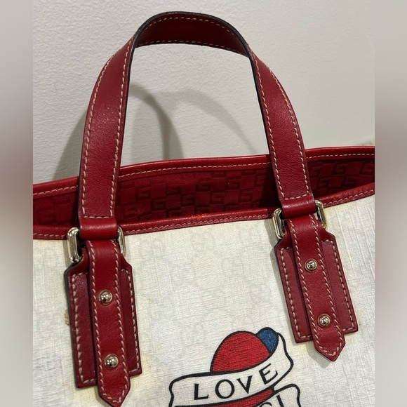 Gucci GG Plus Monogram Small Jolicoeur Tattoo Heart Tote Off White Red Sold Out - Picture 4 of 13